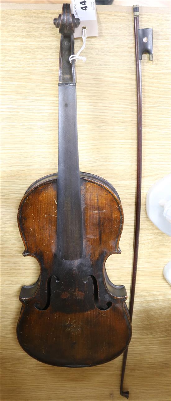 Attributed to Richard Duke. An antique violin with two piece back, back 37cm